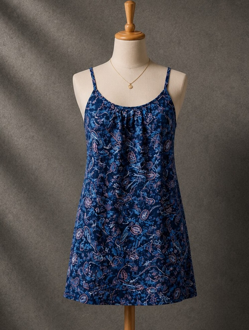 Blue Paisley Mini Dress Womens Sleeveless Slip Dress Boho Casual Sundress